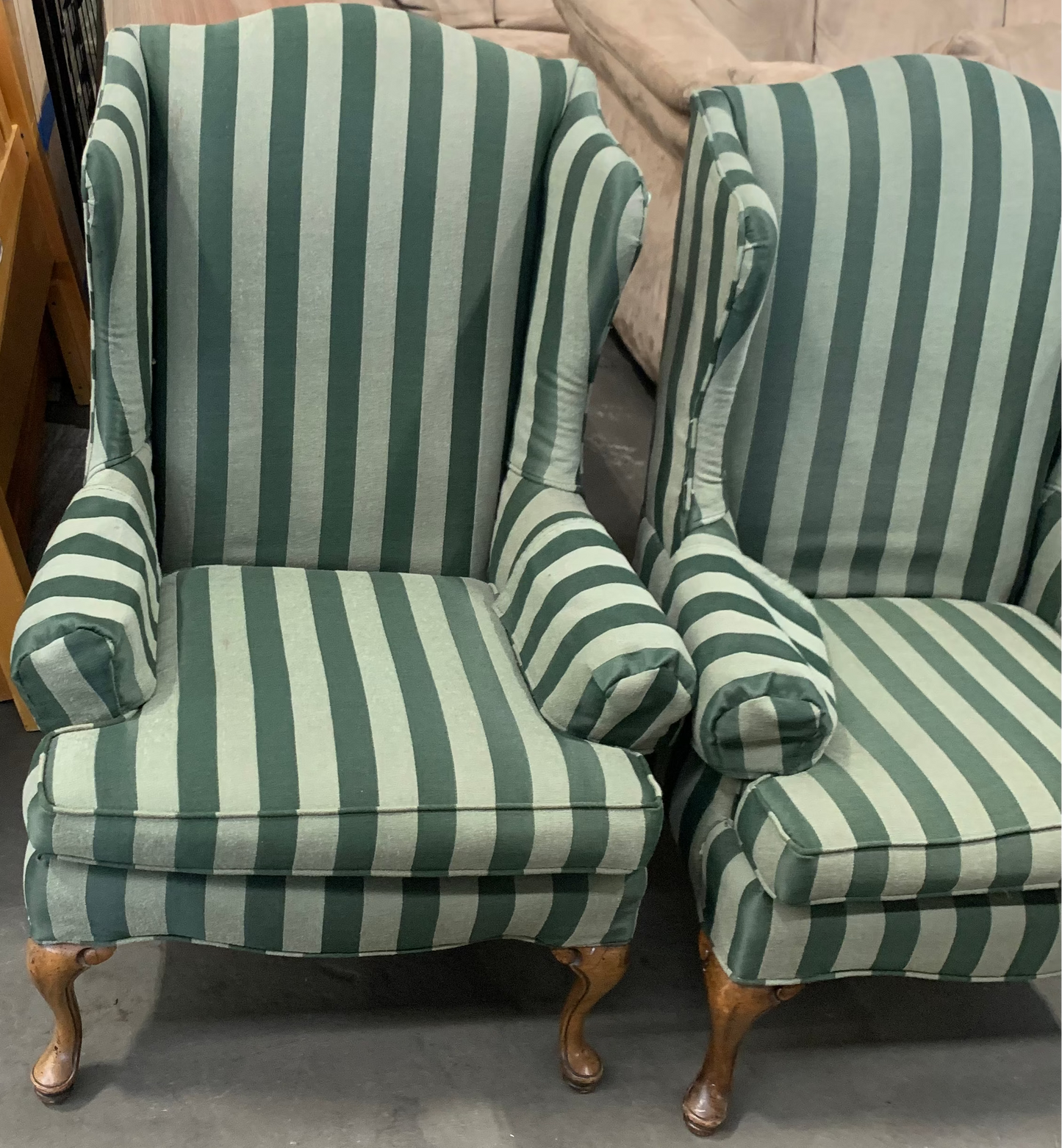 Wing Chair in Striped Upholstery